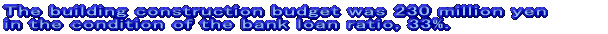 The building construction budget was 230 million yen in the condition of the bank loan ratio, 33%.